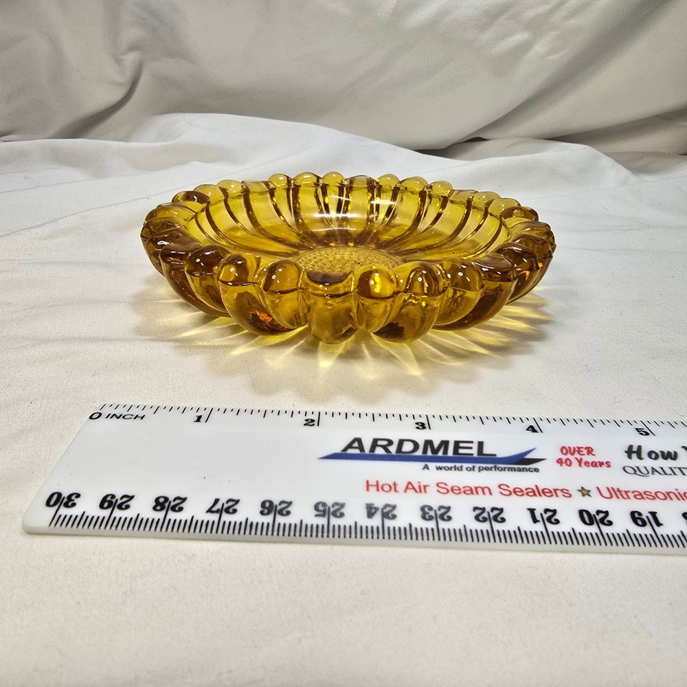 Vintage Amber Glass Sunflower Ashtray Trinket Dish Mid Century Scalloped Petal - Picture 7 of 10